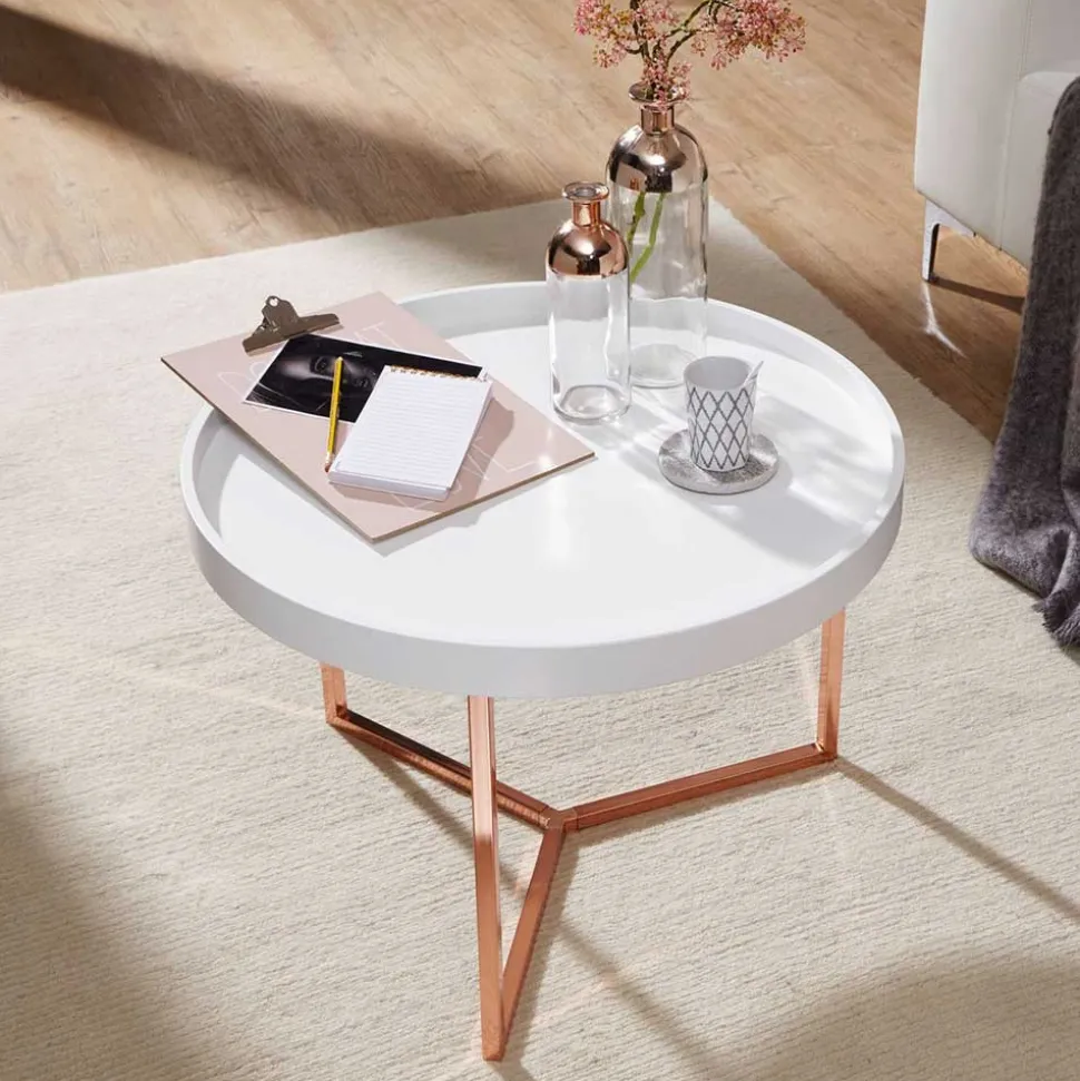 59x42x59 Sofatisch in Weiß & Kupfer - Mamoud