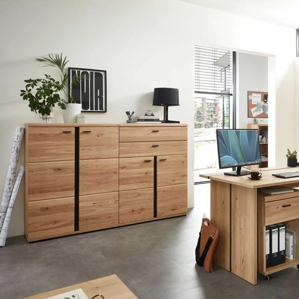 90x124x38 Teilmassiver Büroschrank modern - Emly