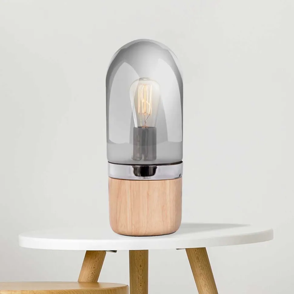 14x33x14 Tischleuchte aus Glas & Holz - Holly