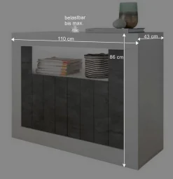 110x86x43 Türen Kommode in Grau Dekor - Voskala