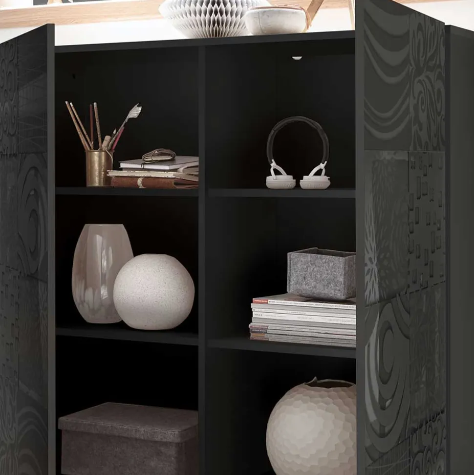 121x111x42 Türen-Kommode in Grau Glanz - Ipatal