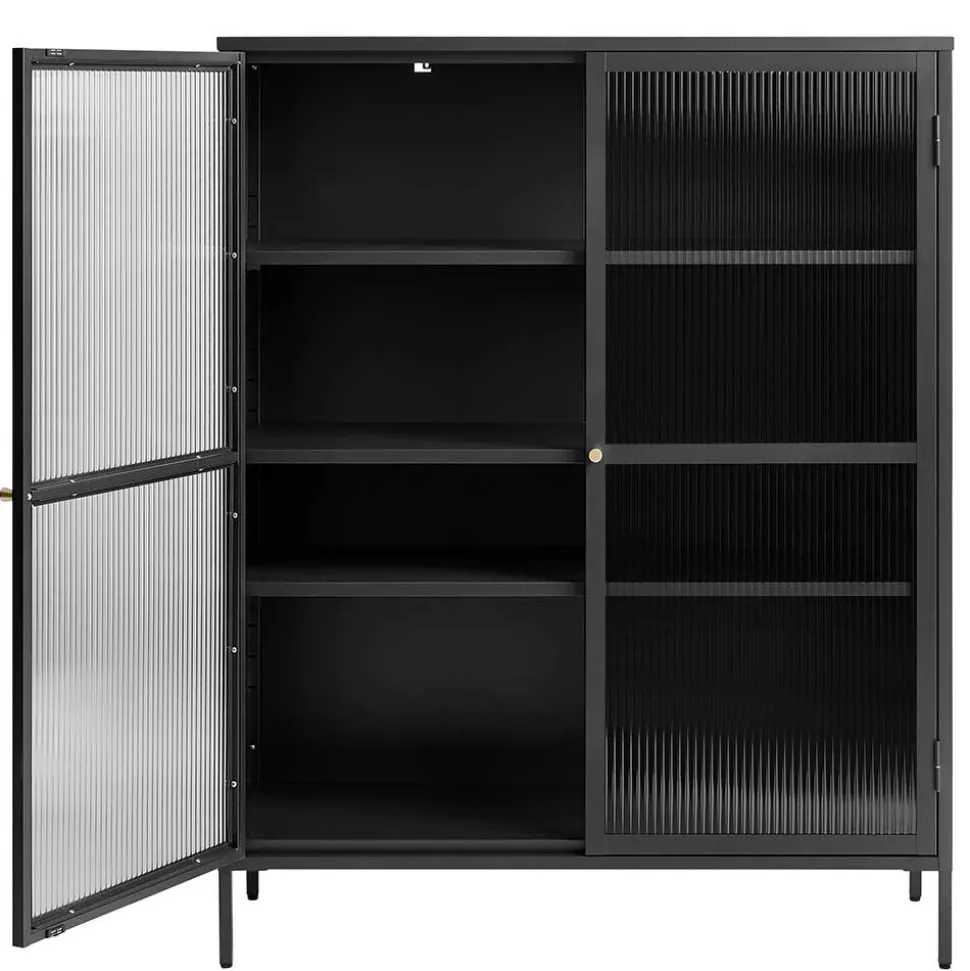 110x140x40 2-türige Metallvitrine in Schwarz - Gulliver