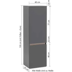 40x135x35 2-türiger Badschrank in Dunkelgrau - Agiruan