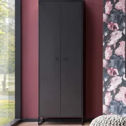 60x170x33 2-türiger Schuhschrank in Schwarz - Anderian