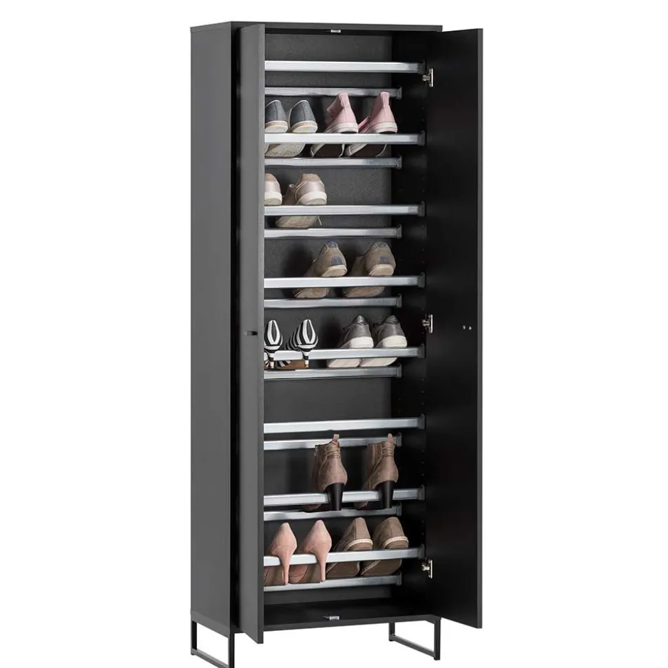 60x170x33 2-türiger Schuhschrank in Schwarz - Anderian