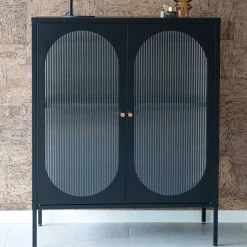 90x110x35 2-türiger Vitrinenschrank in Schwarz - Housten