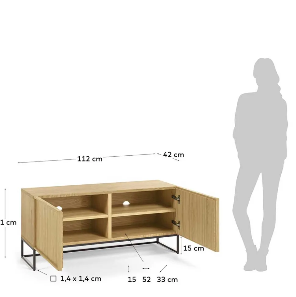 112x51x42 2-türiges TV Lowboard in Eiche - Ravilon