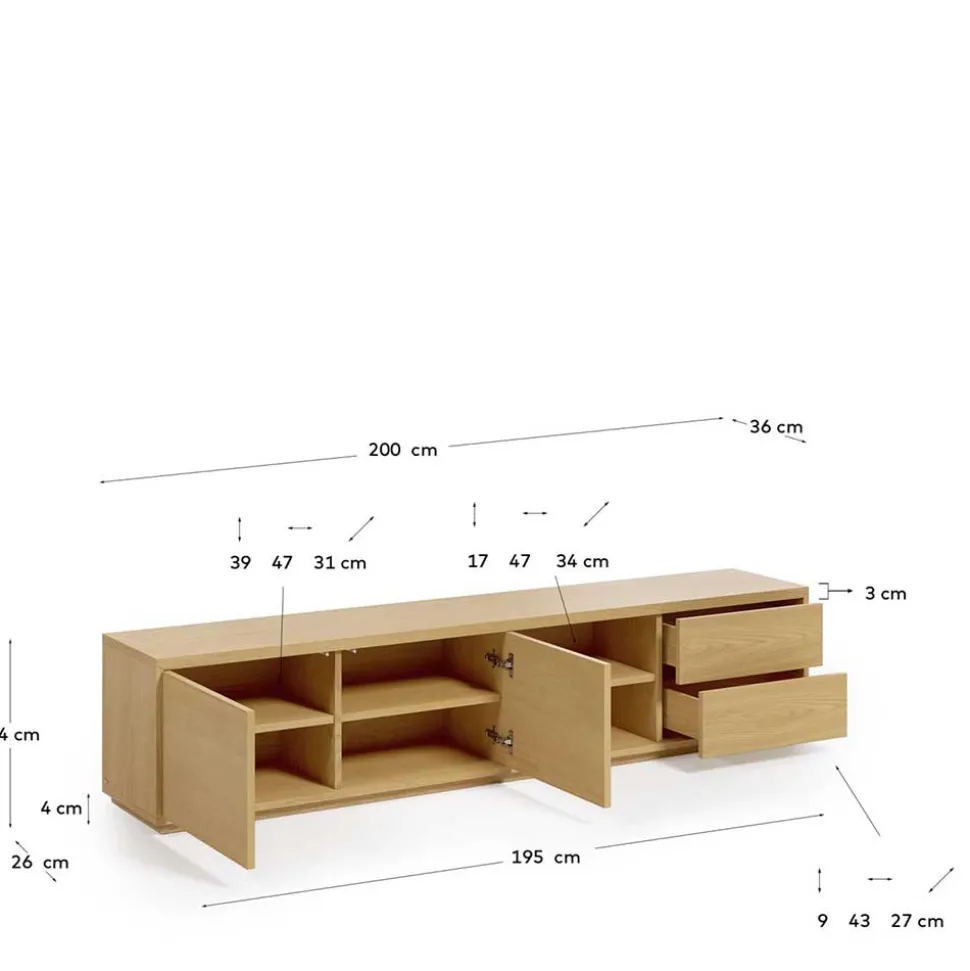 200x44x36 TV Board in Eiche Furnier - Elastian