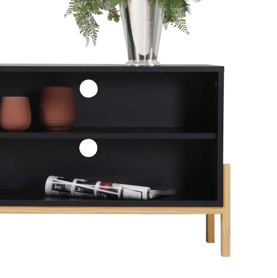 140x52x35 TV Lowboard in Schwarz & Pinie Natur - Estrevin