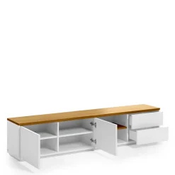 200x44x36 TV Lowboard in Weiß & Eiche - Vintilias