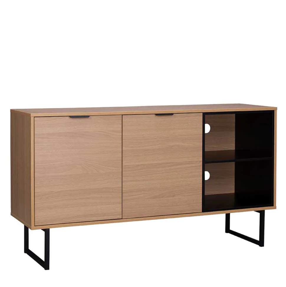 140x76x40 TV Phonoschrank in Eiche & Schwarz - Brausca