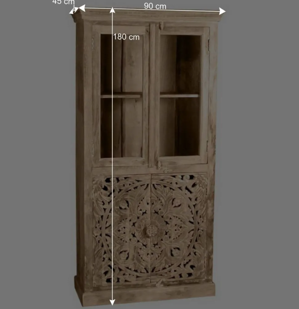 90x180x45 Vintage Holzvitrine mit Schnitzerei - Runiasa