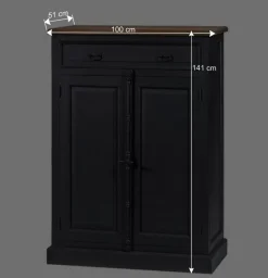 100x141x51 Vintage Vertiko in Schwarz & Teakfarben - Niovan