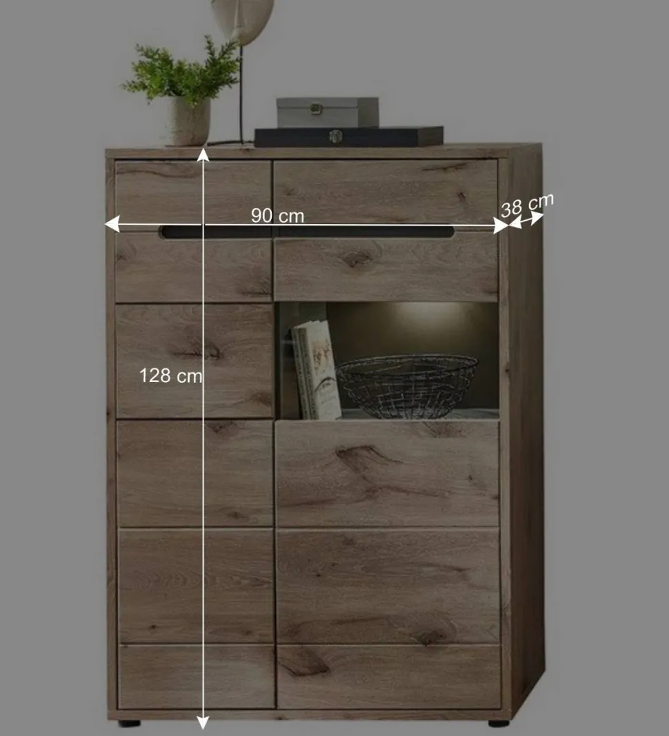 90x128x38 Vitrine Highboard in Wildeiche NB - Zelio