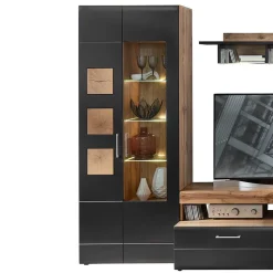 80x208x37 Vitrine in Schwarz & Wildeiche - Kandu