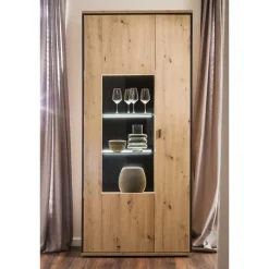 93x210x38 Vitrinenschrank in Eiche Holzdekor - Nikdus