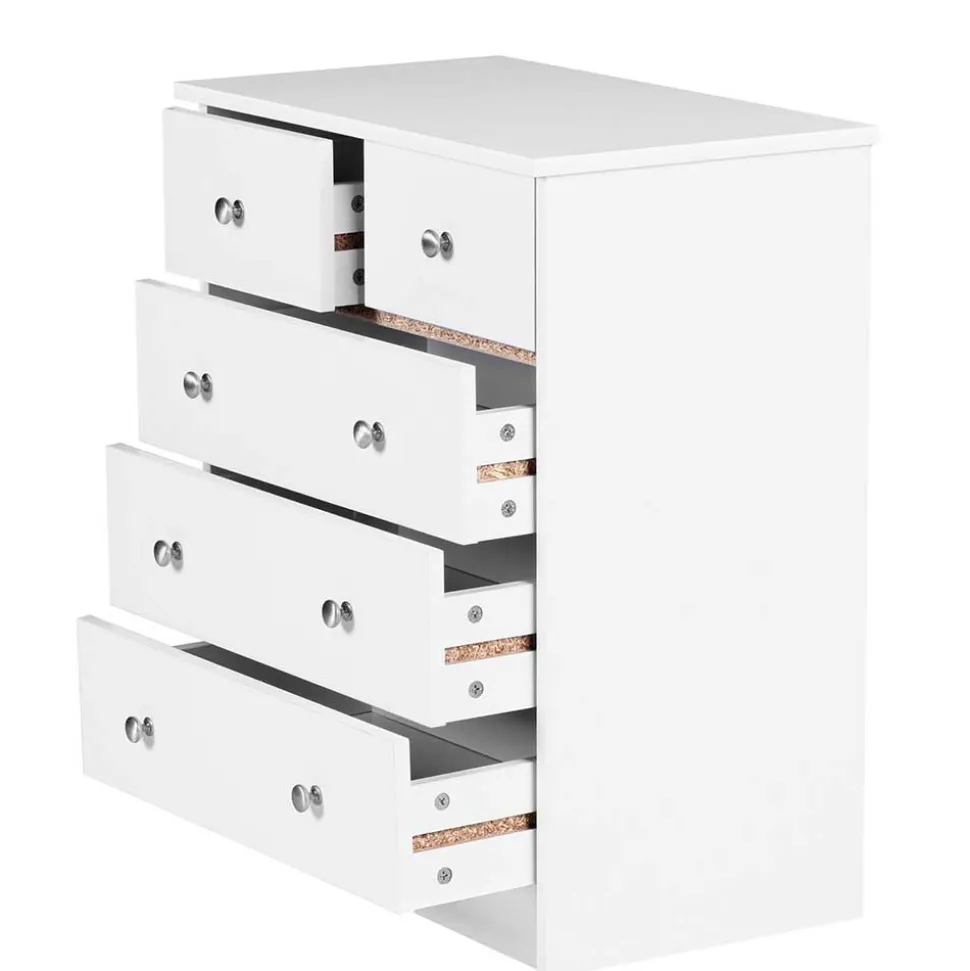 60x70x35 Weiße Kommode mit fünf Schubladen - Hank