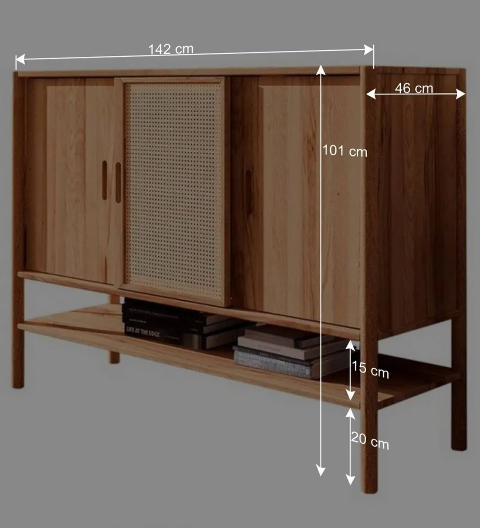 142x101x46 Wildbuche Sideboard mit drei Schiebetüren - Indrya