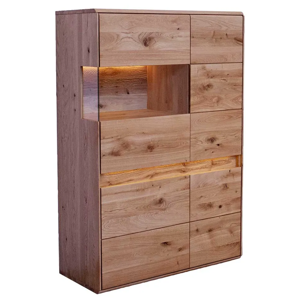 103x152x44 Wildeiche Highboard mit Glaseinsatz - Acmida