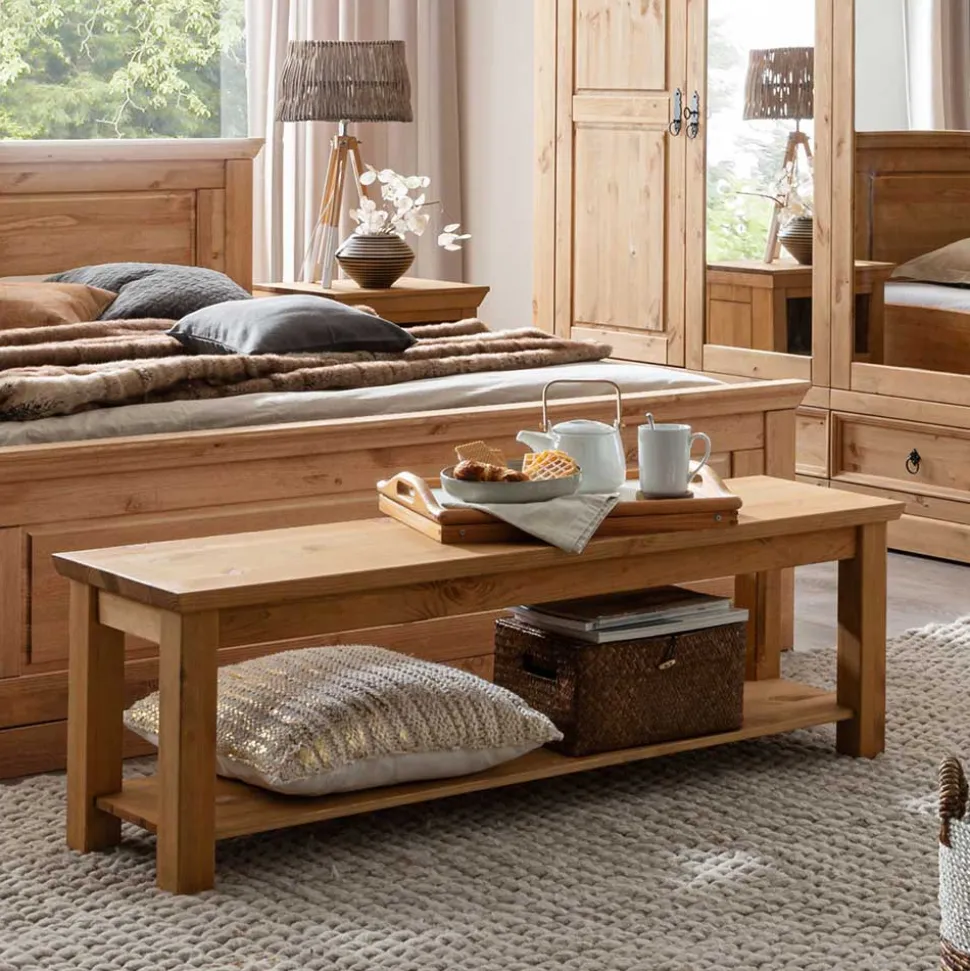 140x43x36 Wohnraum Holzbank in Eichefarben - Voeca