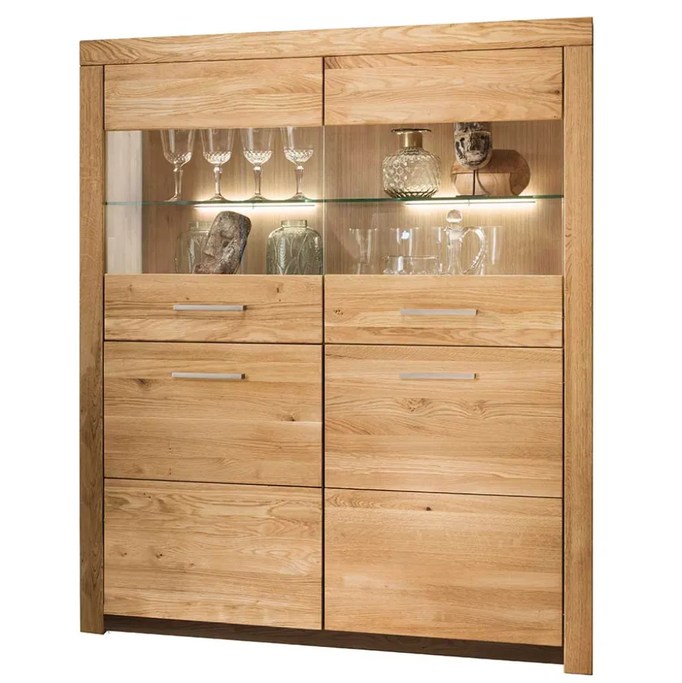 118x141x40 Wohnzimmerschrank mit Glaseinsätzen - Loitons