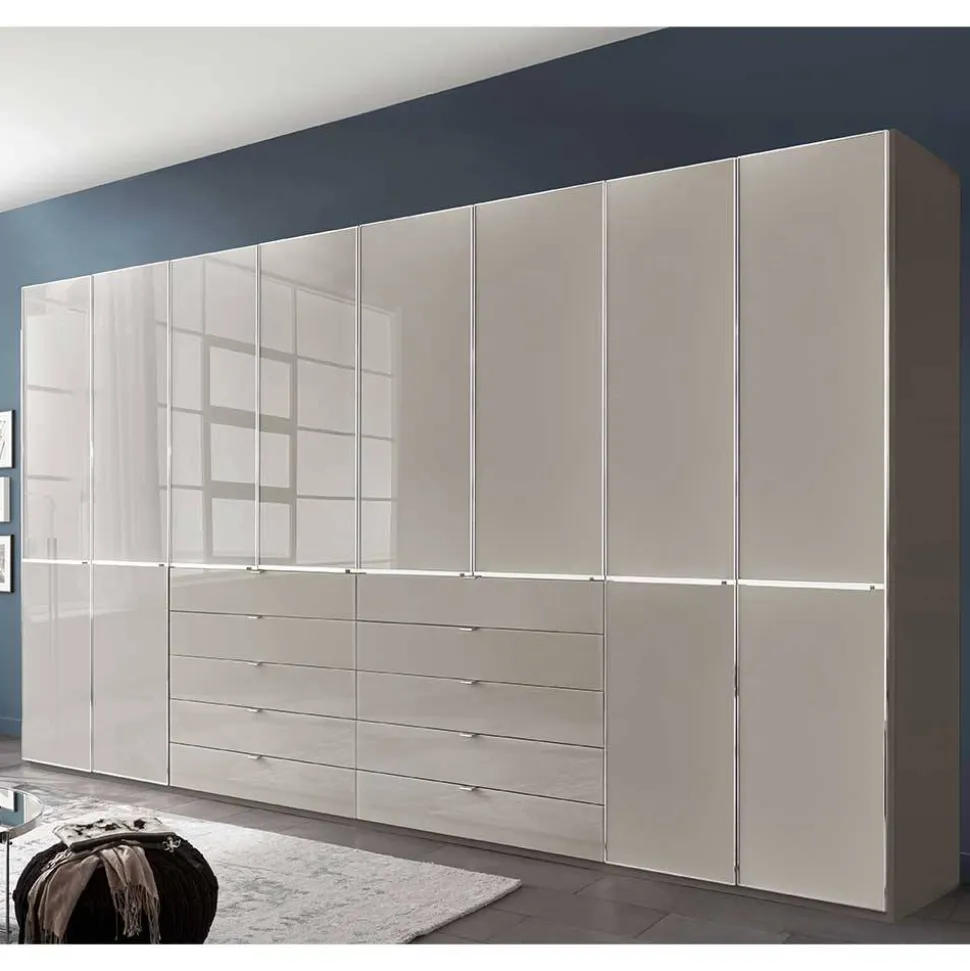 XXL-Kleiderschrank in Hellgrau mit Glasfront - Nucina