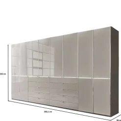 XXL-Kleiderschrank in Hellgrau mit Glasfront - Nucina