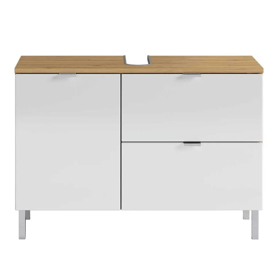 80xx56x34 Waschtischunterbau in Weiß Hochglanz - Narilos