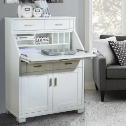 Zeitloser Sekretär Schrank in Weiß lackiert - Ballon