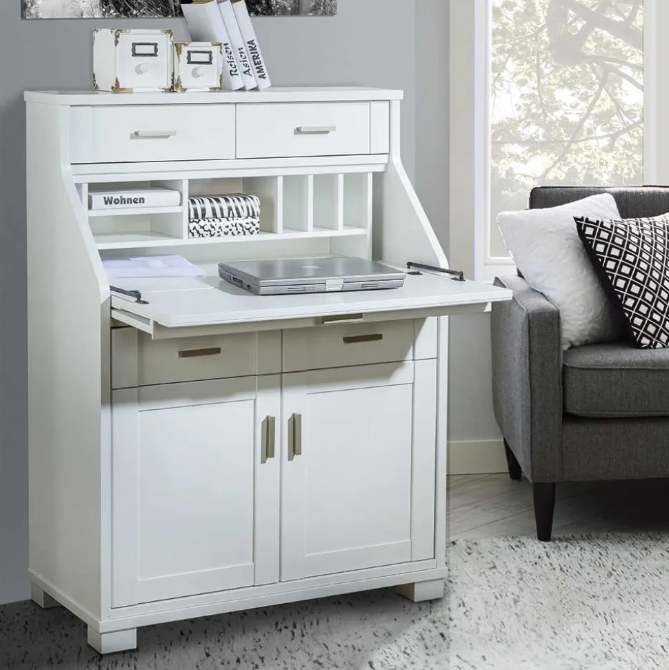 Zeitloser Sekretär Schrank in Weiß lackiert - Ballon