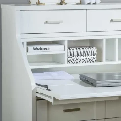 Zeitloser Sekretär Schrank in Weiß lackiert - Ballon