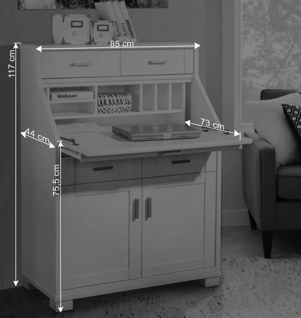 Zeitloser Sekretär Schrank in Weiß lackiert - Ballon