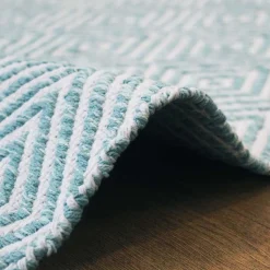 Zick Zack Muster Teppich in Türkis und Creme - Menkroa