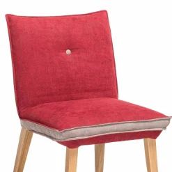 Zweifarbige Esszimmerstühle in Rot & Beige Stoff Laudion mit Eiche Natur (2er Set)