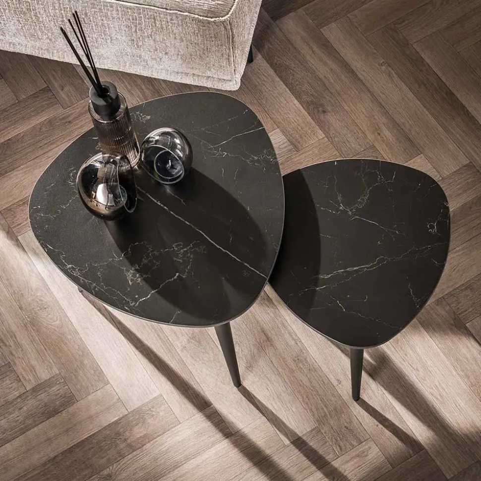 Zweisatz Beistelltisch mit Keramikplatte - Yaliaz (zweiteilig)