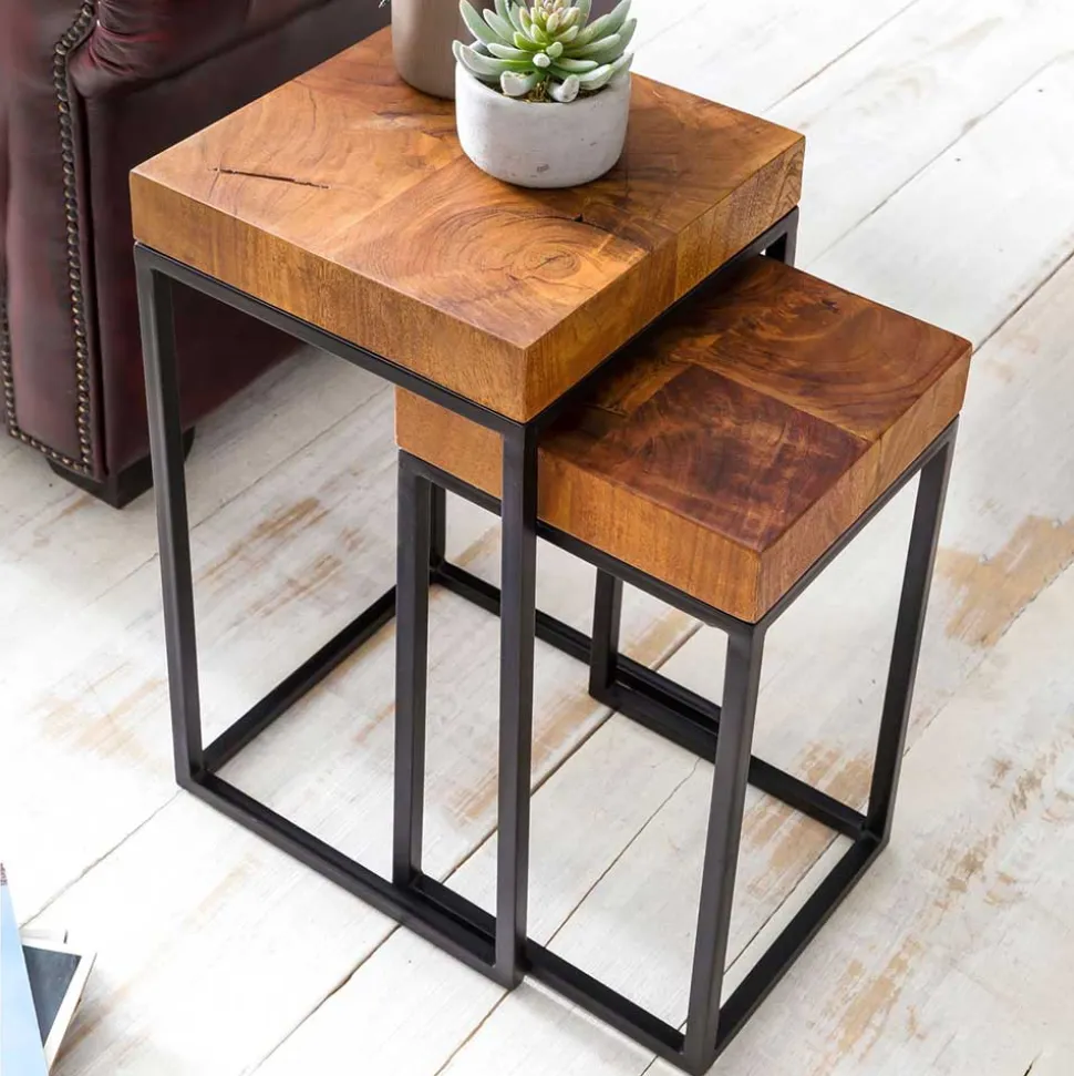 Zweisatz Quadrat Tische mit Holz - Naico (zweiteilig)