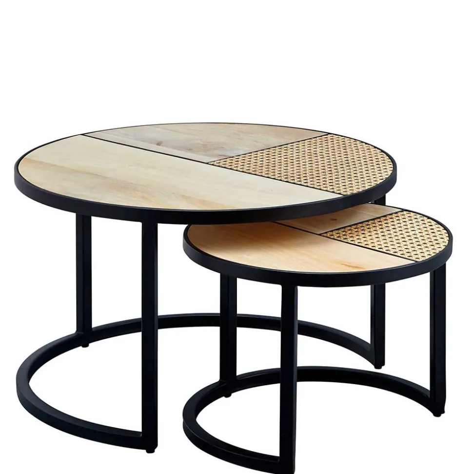 Zweisatz Sofatisch aus Holz & Rattan - Acapella (zweiteilig)