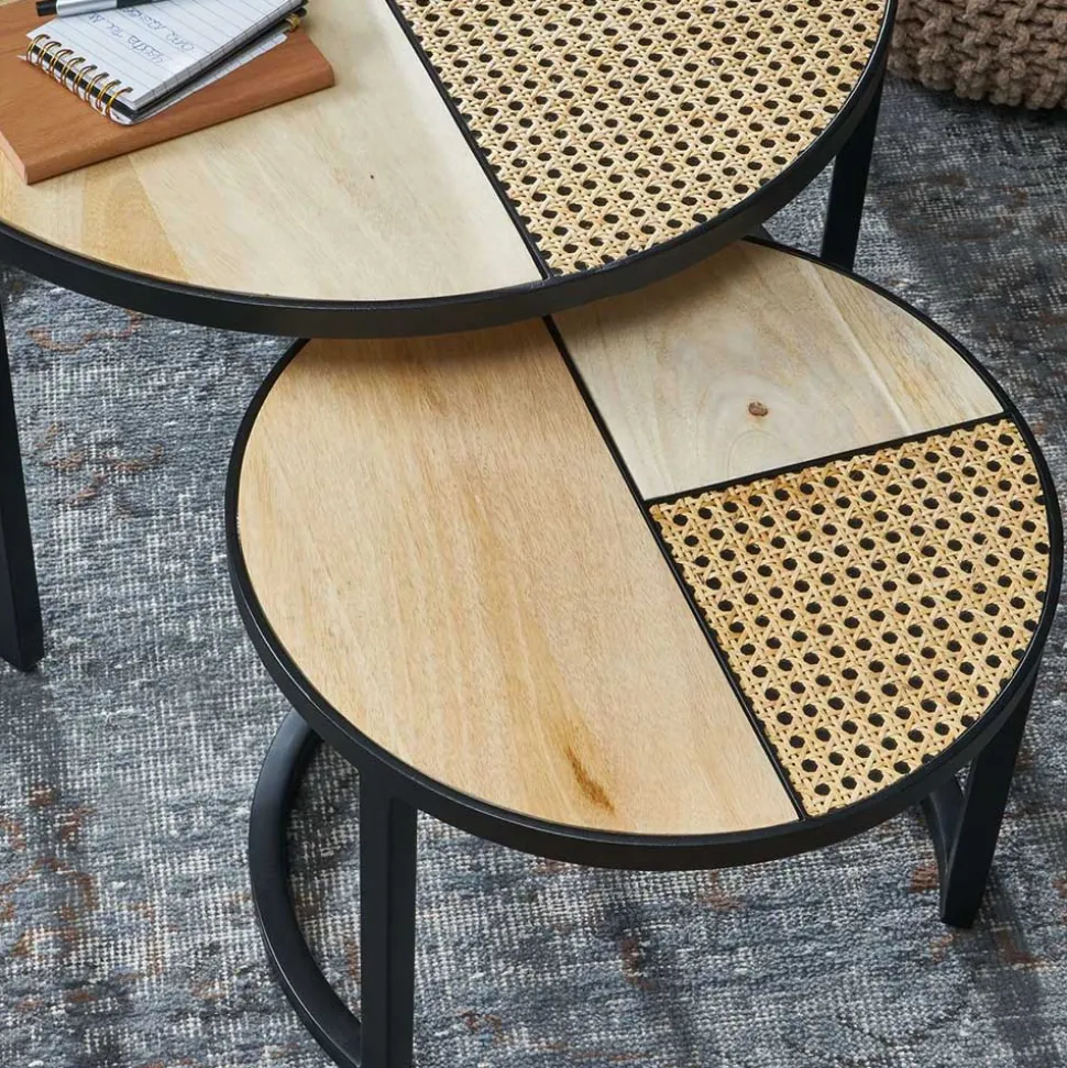 Zweisatz Sofatisch aus Holz & Rattan - Acapella (zweiteilig)