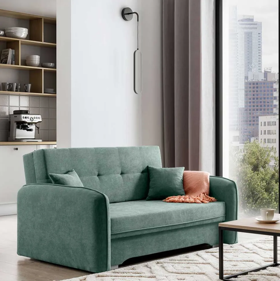 Zweisitzer Schlafsofa in Mintgrün Velours - Ronn